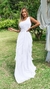 Vestido Mel Branco Longo Alça Única Com Babado Vertical na internet