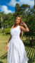 Vestido Mel Branco Longo Alça Única Com Babado Vertical - ♡ Atelie Danieli Jeniffer |  Vestidos de Festa