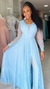 Vestido Longo Azul Serenety Com Manga Plus Carol na internet