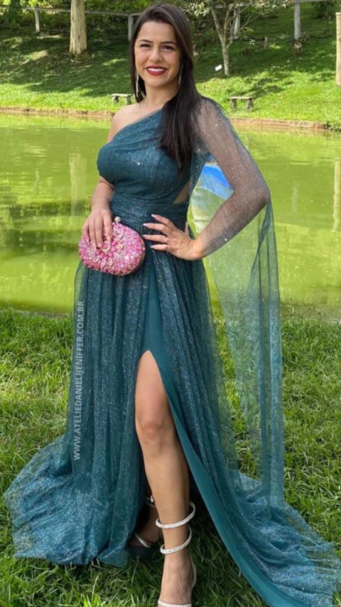 Vestido Longo Rafa Verde Alça Ùnica Manga Solta