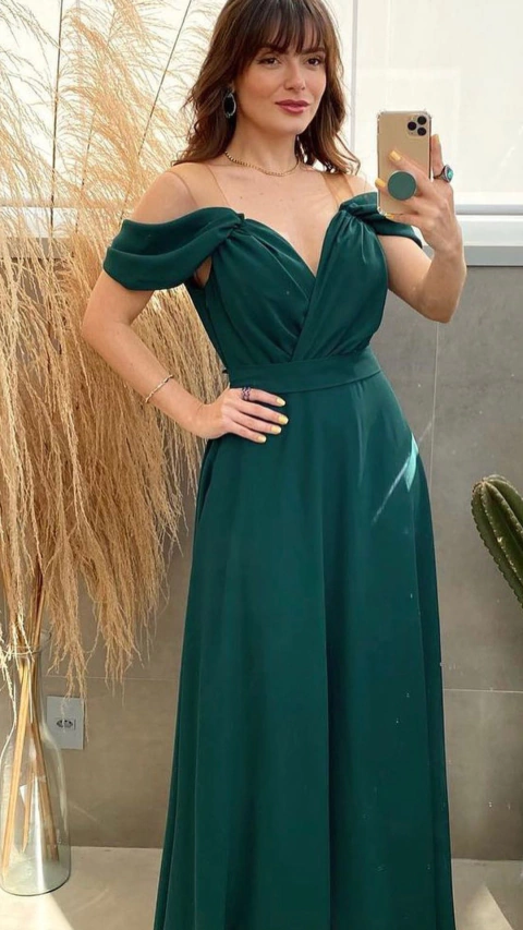VESTIDO VERDE OMBRO A OMBRO BELLA