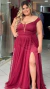 Vestido Ombro A Ombro Marsala Com Fenda Isabelly