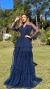 Vestido Longo Três Maria Azul Marinho Com Babados Manga Longa - ♡ Atelie Danieli Jeniffer |  Vestidos de Festa