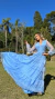 Vestido Longo Três Maria Azul Serenety Com Babados Manga Longa - comprar online