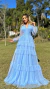 Vestido Longo Três Maria Azul Serenety Com Babados Manga Longa - ♡ Atelie Danieli Jeniffer |  Vestidos de Festa