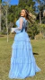 Vestido Longo Três Maria Azul Serenety Com Babados Manga Longa na internet