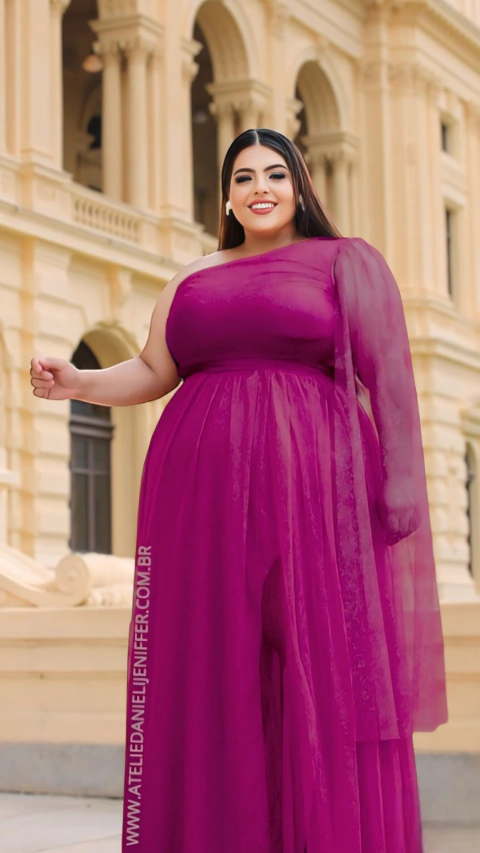 Vestido Longo Rafa Fúcsia Alça Única Manga Solta
