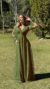 Vestido Longo Verde Oliva Manga Longa Laço - comprar online