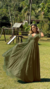 Vestido Longo Verde Oliva Manga Longa Laço