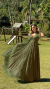 Vestido Longo Verde Oliva Manga Longa Laço