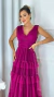 Vestido Longo Com Babados Três Maria Fúcsia Sem Mangas - comprar online