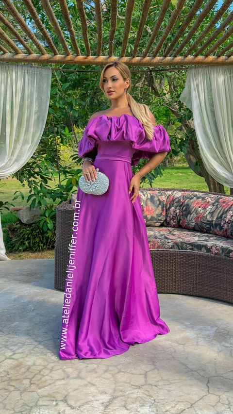 Vestido Babi Fúcsia Longo Ombro A Ombro Com Babado - comprar online