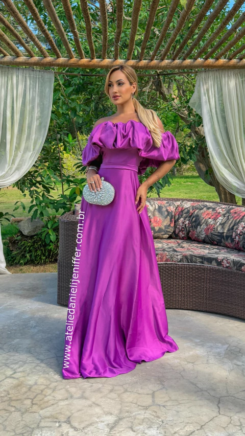 Vestido Babi Fúcsia Longo Ombro A Ombro Com Babado - comprar online