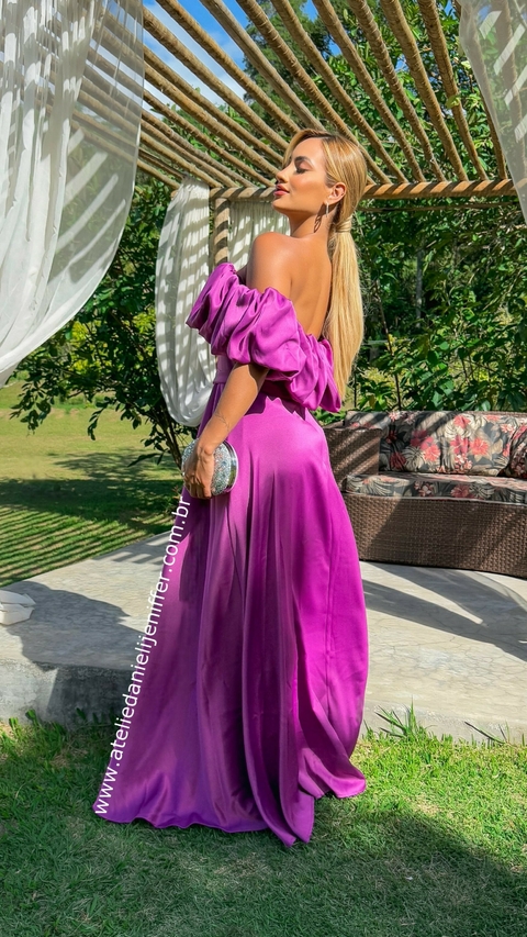 Vestido Babi Fúcsia Longo Ombro A Ombro Com Babado - comprar online
