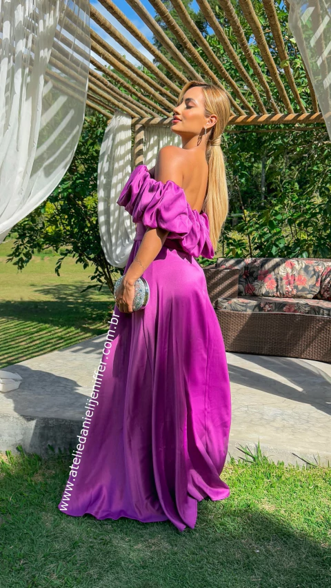 Vestido Babi Fúcsia Longo Ombro A Ombro Com Babado - comprar online