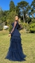Vestido Longo Três Maria Azul Marinho Com Babados Manga Longa - comprar online