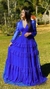 Vestido Longo Três Maria Azul Royal Mang Longa Em Tule