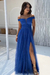 Vestido Longo Azul Royal Isabelly ombro a ombro Brilhoso