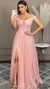 Vestido Ombro A Ombro Rose Com Fenda E Decote Isabelly