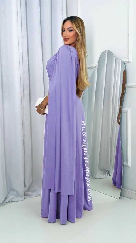 Vestido Longo Com Recortes Lilás Lavanda Alça Única Manga Solta E Fenda Mavi - comprar online