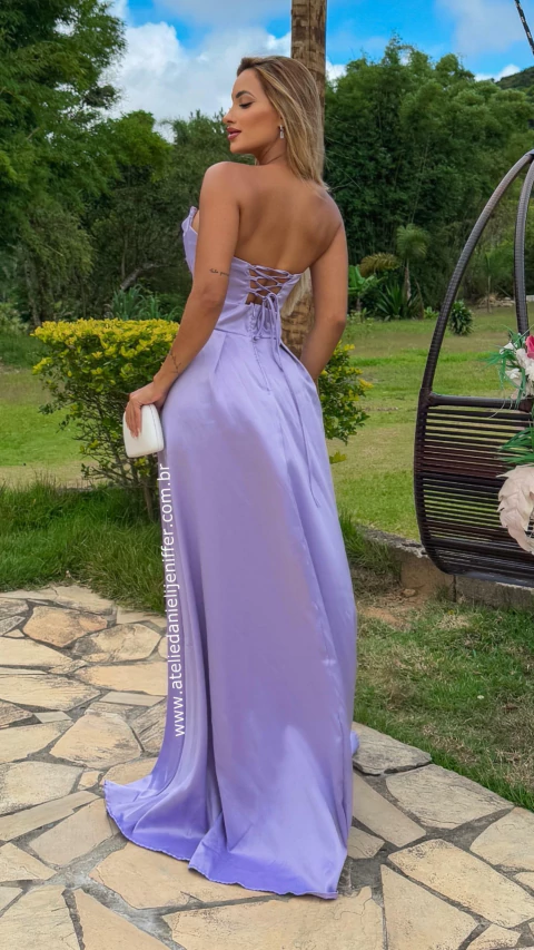 Vestido Longo Nay Lilás Tomara Que Caia Com Decote De Laço - comprar online