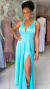 Vestido Longo Azul Tiffany Com Fenda Luana - comprar online
