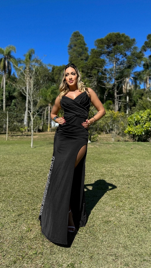 Vestido Longo Tomara Que Caia Preto Maitê Com Fenda Enorme Lateral