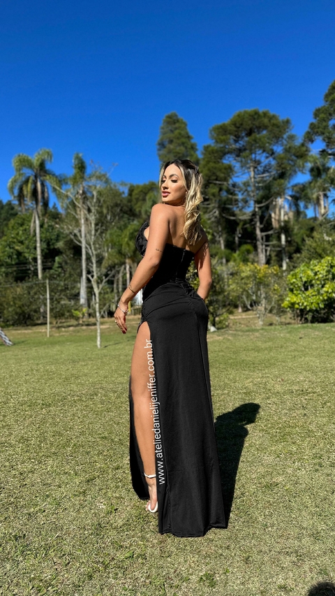 Vestido Longo Tomara Que Caia Preto Maitê Com Fenda Enorme Lateral