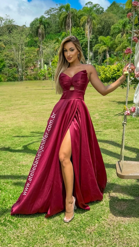 Vestido Longo Nay Marsala Tomara Que Caia Com Decote De Laço - comprar online