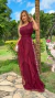 Vestido Mel Marsala Longo Alça Única Com Babado Vertical - loja online