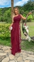 Vestido Mel Marsala Longo Alça Única Com Babado Vertical - comprar online