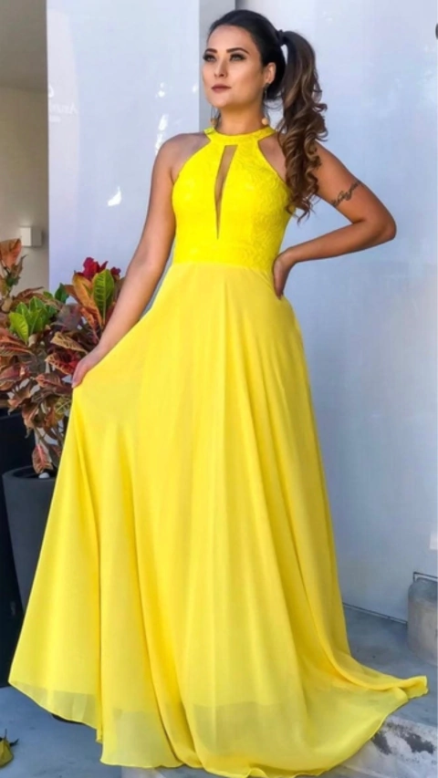 Vestido longo com decote rose nicole madrinha