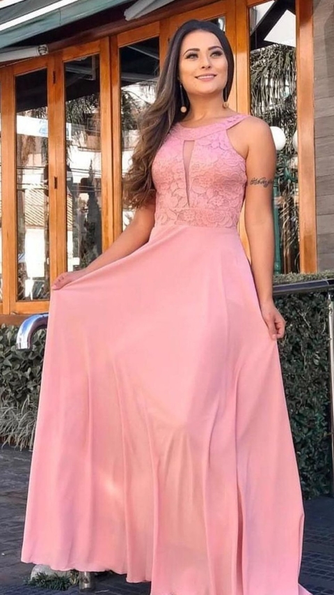 Vestido longo com decote rose nicole madrinha