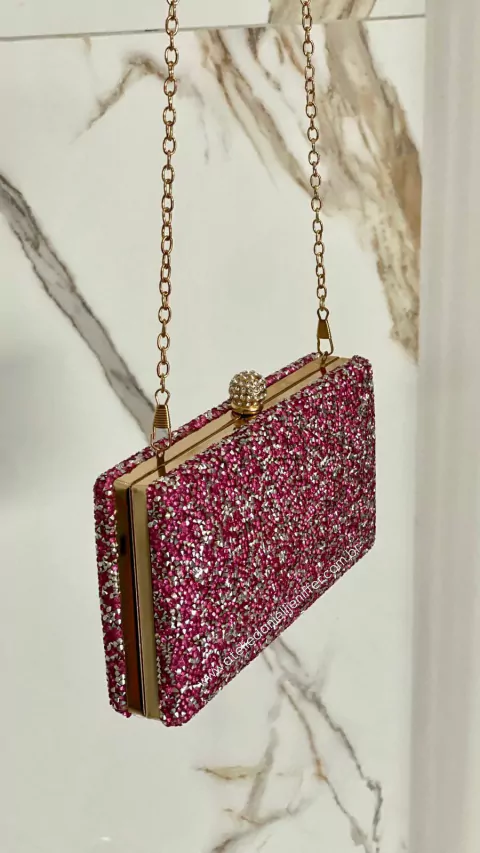 Clutch Pedraria Quadrada Bolsa De Festa Pink