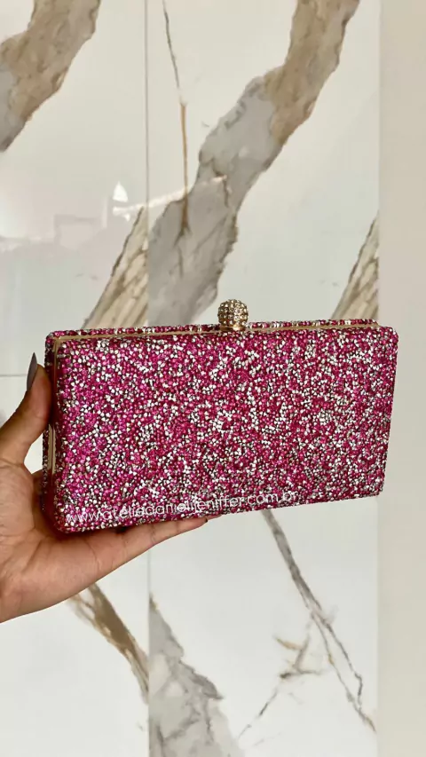Clutch Pedraria Quadrada Bolsa De Festa Pink