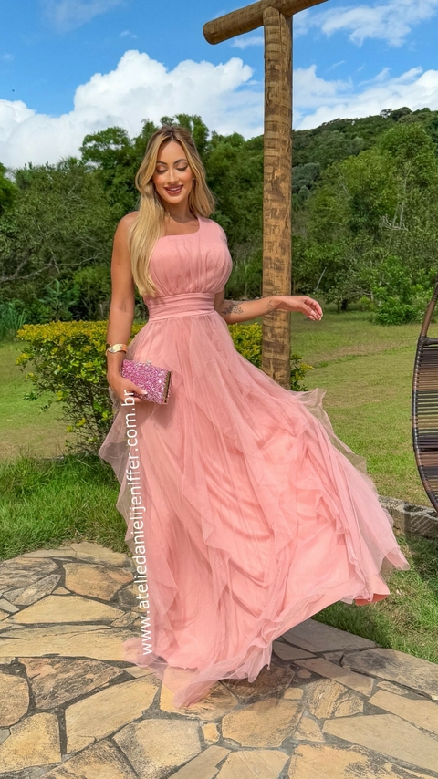 Vestido Mel Rose Longo Alça Única Com Babado Vertical - comprar online