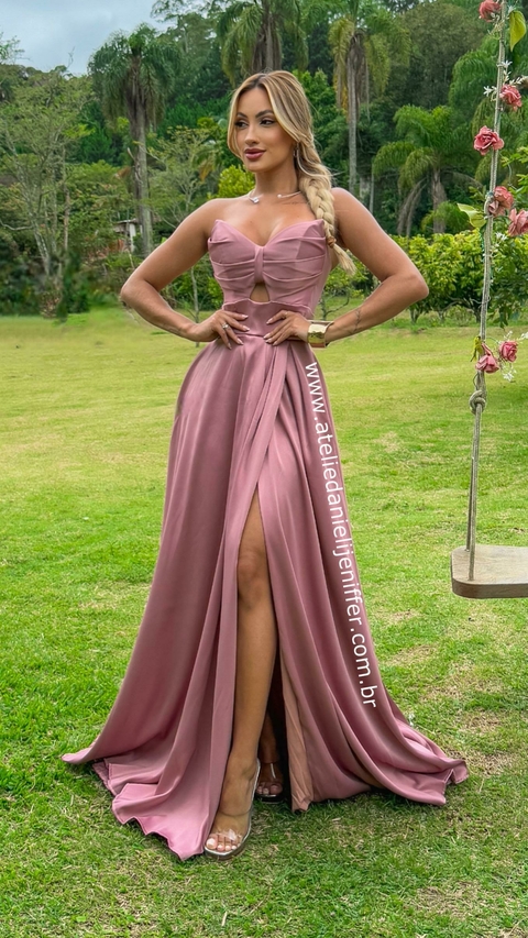 Vestido Longo Nay Rose Tomara Que Caia Com Decote De Laço - comprar online