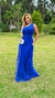 Vestido Mel Azul Royal Longo Alça Única Com Babado Vertical - comprar online