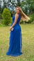 Vestido Mel Azul Royal Longo Alça Única Com Babado Vertical - ♡ Atelie Danieli Jeniffer |  Vestidos de Festa