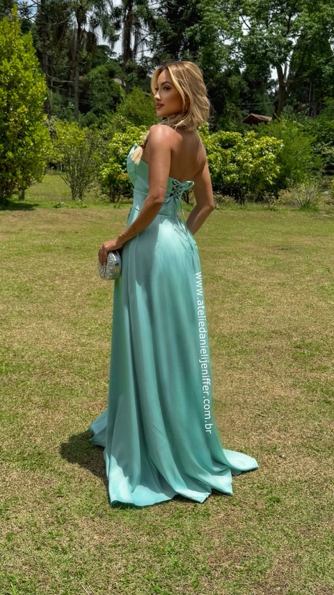 Vestido Longo Nay Verde Tomara Que Caia Com Decote De Laço - comprar online