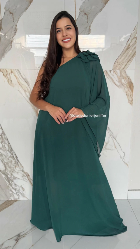 Vestido Verde Flor Fluido Manga Nula Solta Com Cinto Removível - comprar online