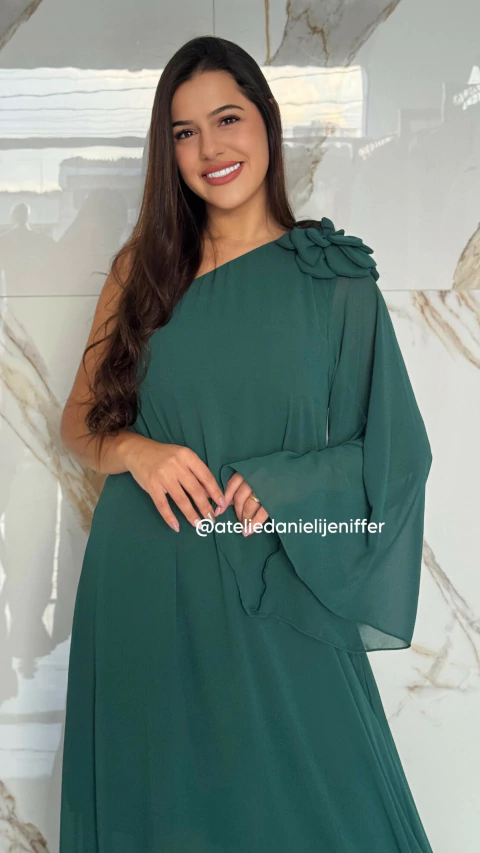 Vestido Verde Flor Fluido Manga Nula Solta Com Cinto Removível - comprar online