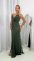 Vestido Longo Verde Oliva Alças De Brilho Com Fenda E Detalhe Na Cintura Vivi - comprar online