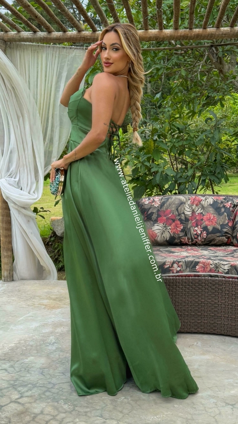 Vestido Longo Nay Verde Oliva Tomara Que Caia Com Decote De Laço - comprar online