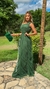 Vestido Mel Verde Oliva Longo Alça Única Com Babado Vertical - comprar online