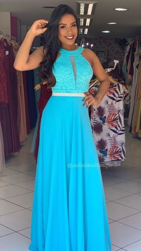 Vestido Longo Azul Tiffany Madrinha Formatura Nicole