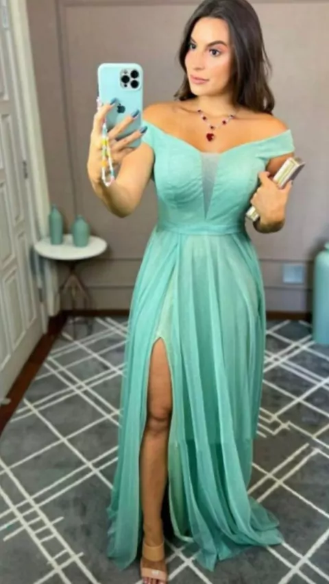 Vestido Longo Tiffany Ombro A Ombro Fenda Isabelly