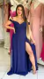 Vestido Ombro A Ombro Com Fenda Azul Marinho na internet