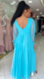 Vestido Longo Azul Tiffany Manga Longa Laço - comprar online