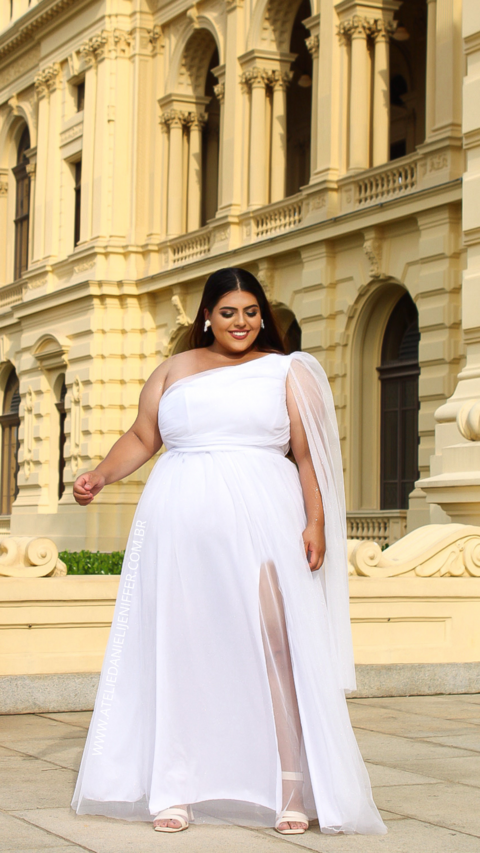 Vestido Longo Branco Rafa Alça Única Plus Size